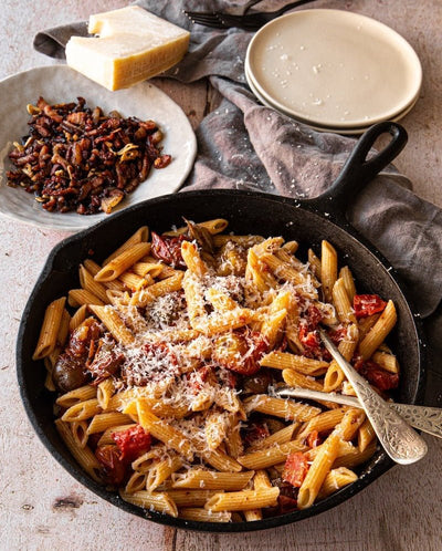 Pancetta Pasta with Heirloom-Roasted Tomatoes
