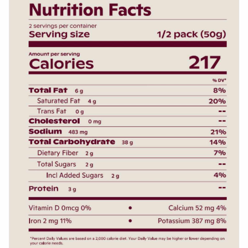 Dal Chawal Nutrtion Label by TCC Brands Inc