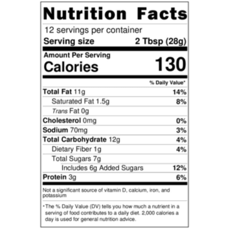 Dark Choco Pecan Nut Butter Nutrition Label by Manna Organics